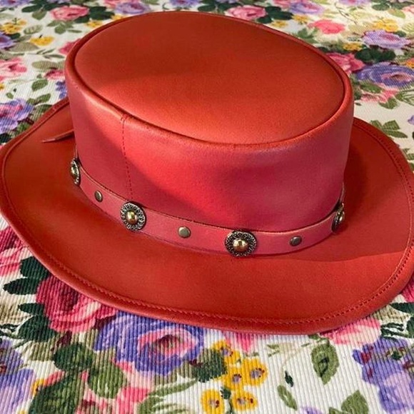 ♥️ Vintage Leather Red Western Hat from Winfield Cover Co ♥️ - Picture 3 of 4